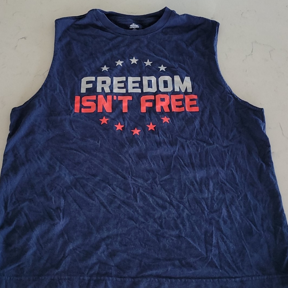 Graphic navy blue sleeveless t-shirt
